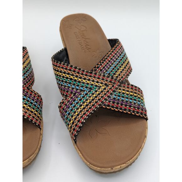 Skechers | Beverlee Delighted Wedge Sandal Cross Strap Boho Cork | Size 8 - Picture 4 of 5